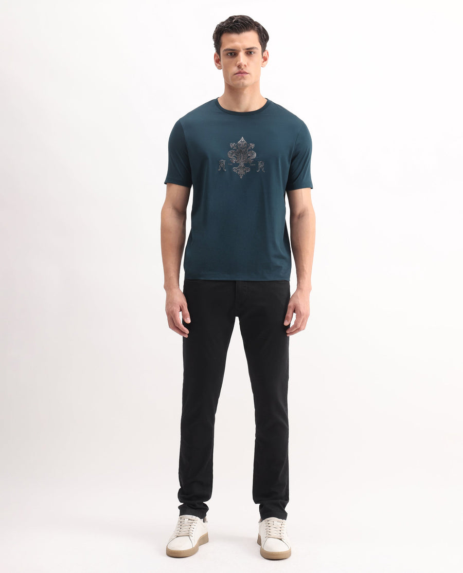 Rare Rabbit Men's Korv-25 Black Cotton Blend Plain Hawk Slim Fit Jeans