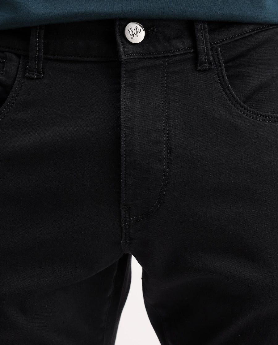 Rare Rabbit Men's Korv-25 Black Cotton Blend Plain Hawk Slim Fit Jeans