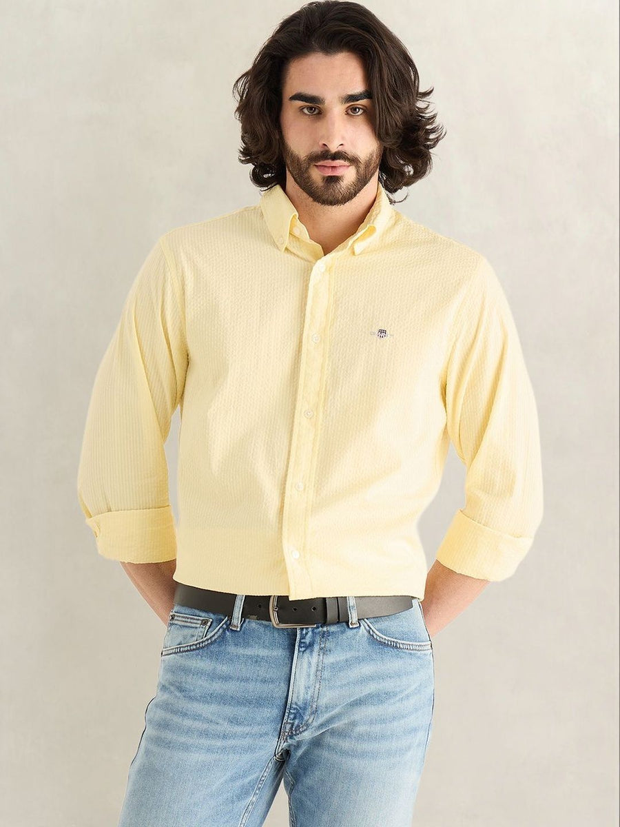 Gant Men Yellow Solid Regular Fit Pure Cotton Shirt