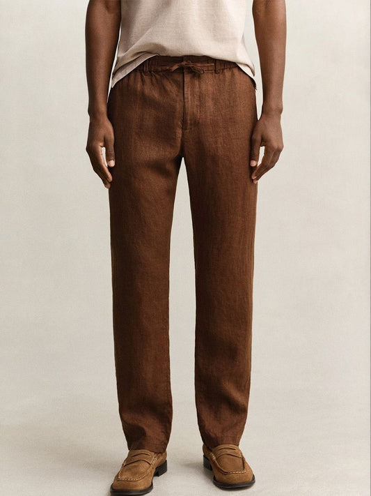 Gant Men Brown Solid Regular Fit Pure Linen Trouser