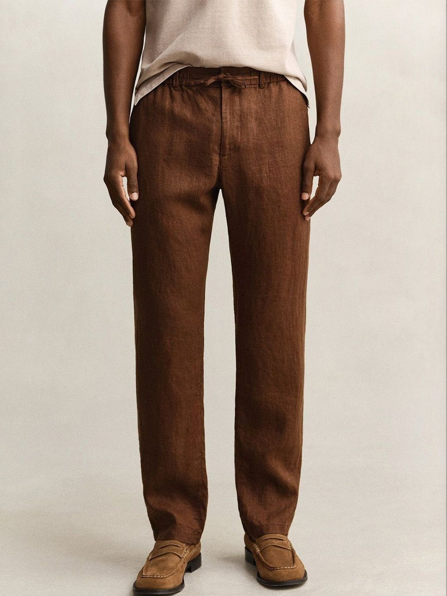 Gant Men Brown Solid Regular Fit Pure Linen Trouser