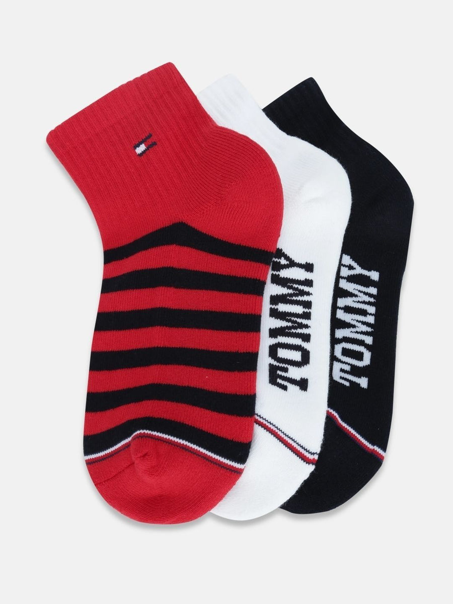 Tommy Hilfiger Boys Pack of 3 Cotton Assorted Striped Ankle Length Socks