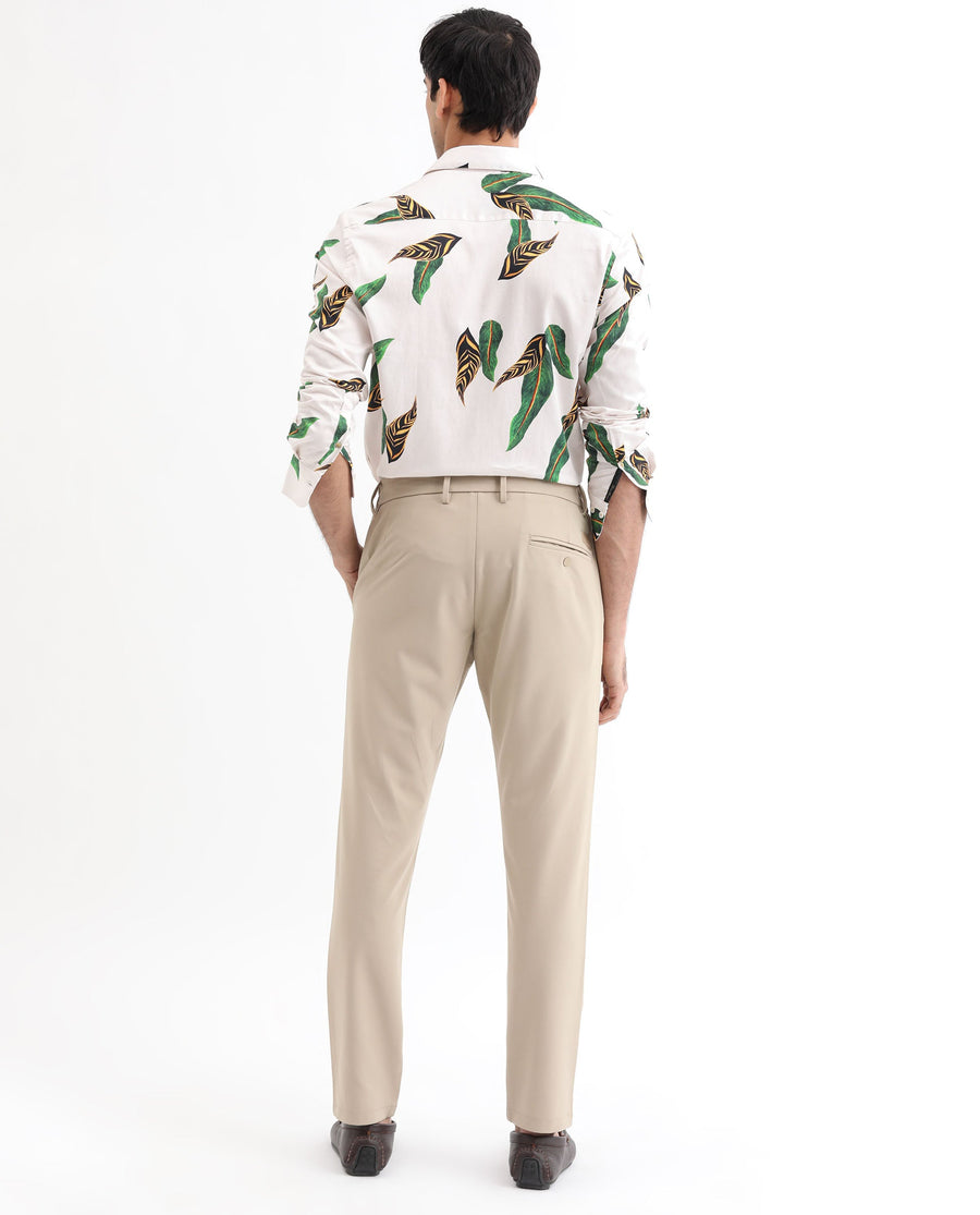 Rare Rabbit Men's Lafey Off White Cotton Tropical Print Regular Fit Full Sleeve Collared Shirt