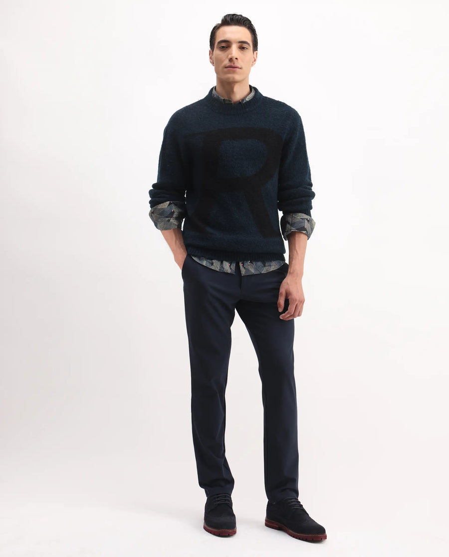 Rare Rabbit Men's Lang Teal Nylon Printed Regular Fit Full Sleeve Crew Neck Sweater