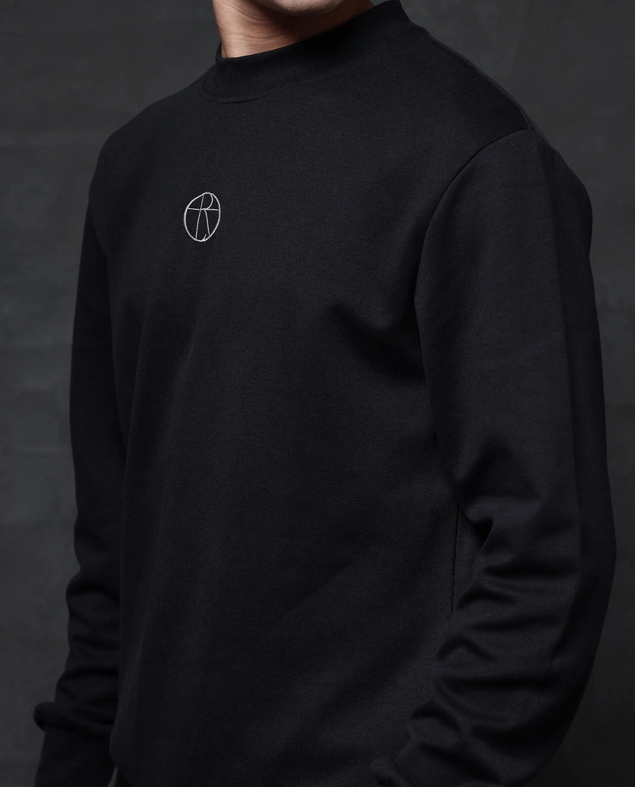 Rare Rabbit Men's Lars Black Cotton Embroidered Regular Fit Full Sleeve Crew Neck Sweatshirt