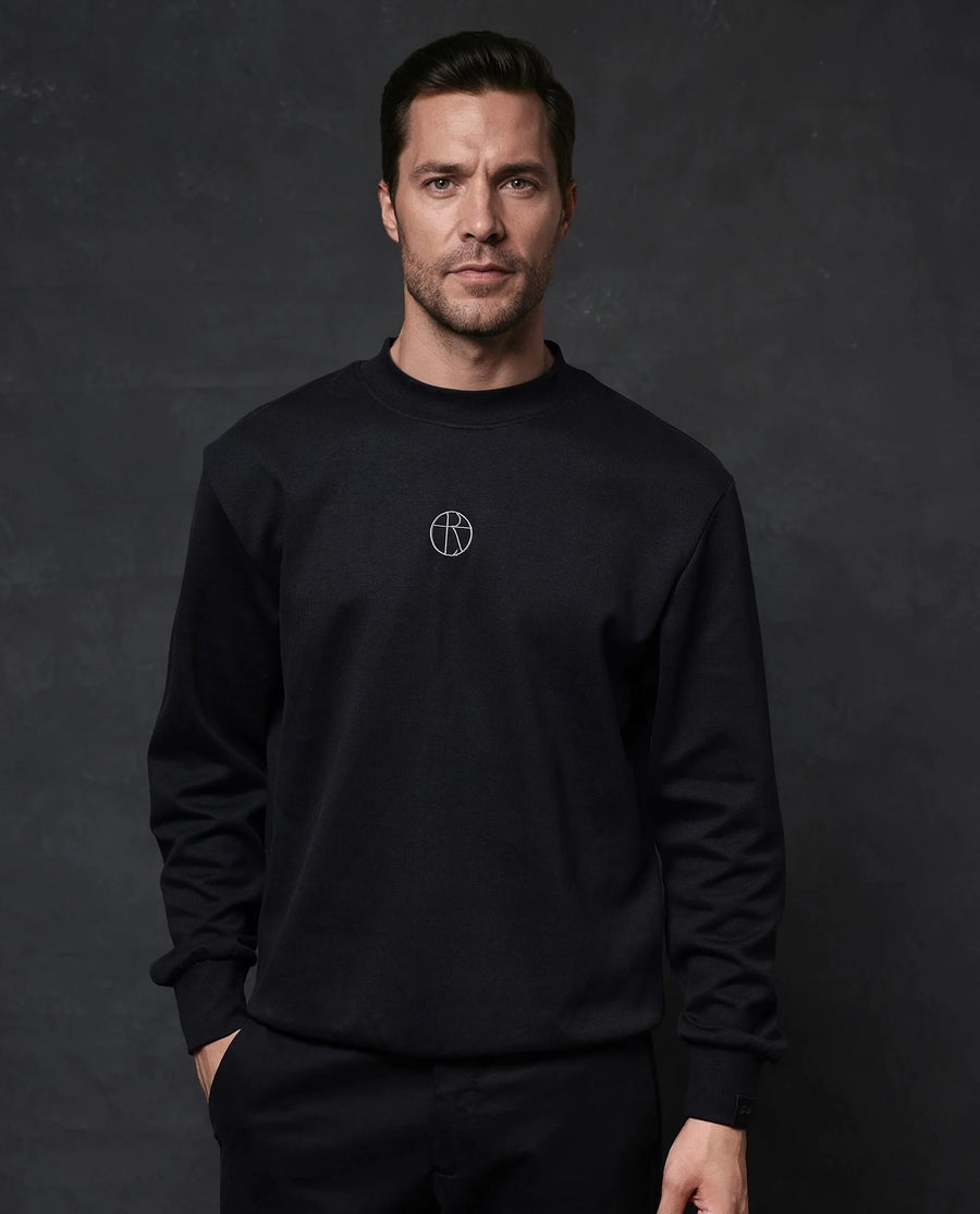 Rare Rabbit Men's Lars Black Cotton Embroidered Regular Fit Full Sleeve Crew Neck Sweatshirt