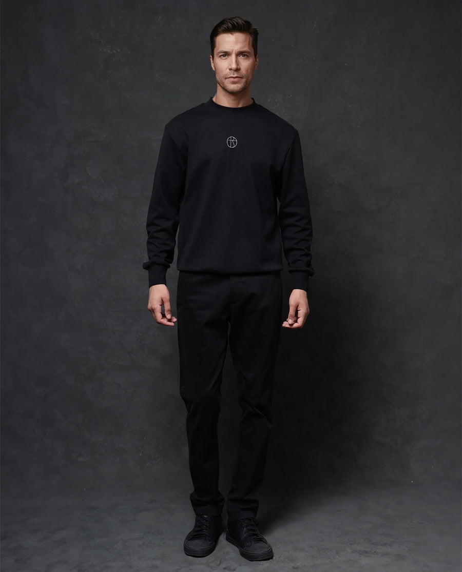 Rare Rabbit Men's Lars Black Cotton Embroidered Regular Fit Full Sleeve Crew Neck Sweatshirt