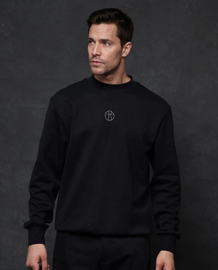 Rare Rabbit Men's Lars Black Cotton Embroidered Regular Fit Full Sleeve Crew Neck Sweatshirt
