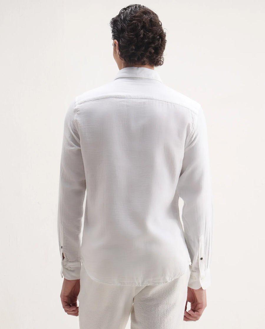 Rare Rabbit Men's Lassen Ls White Cotton Plain Relaxed Fit Full Sleeve Collared Shirt