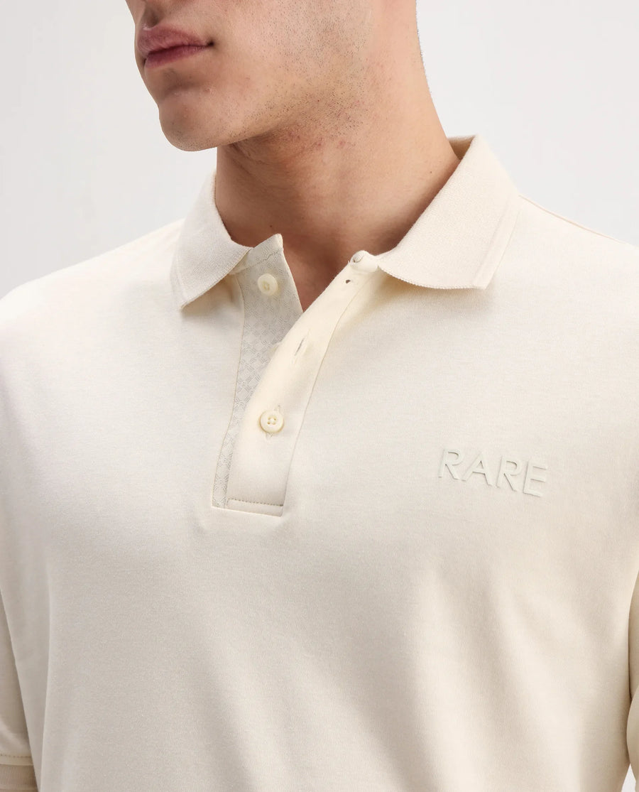 Rare Rabbit Men's Laur Off White Cotton Plain Regular Fit Half Sleeve Polo