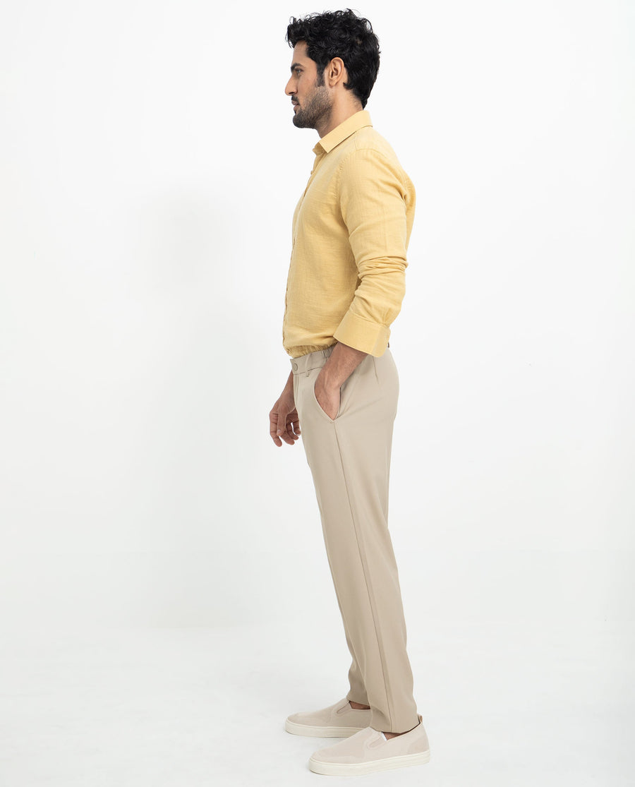 Rare Rabbit Men's Layerrs Yellow Cotton Plain Regular Fit Full Sleeve Collared Shirt