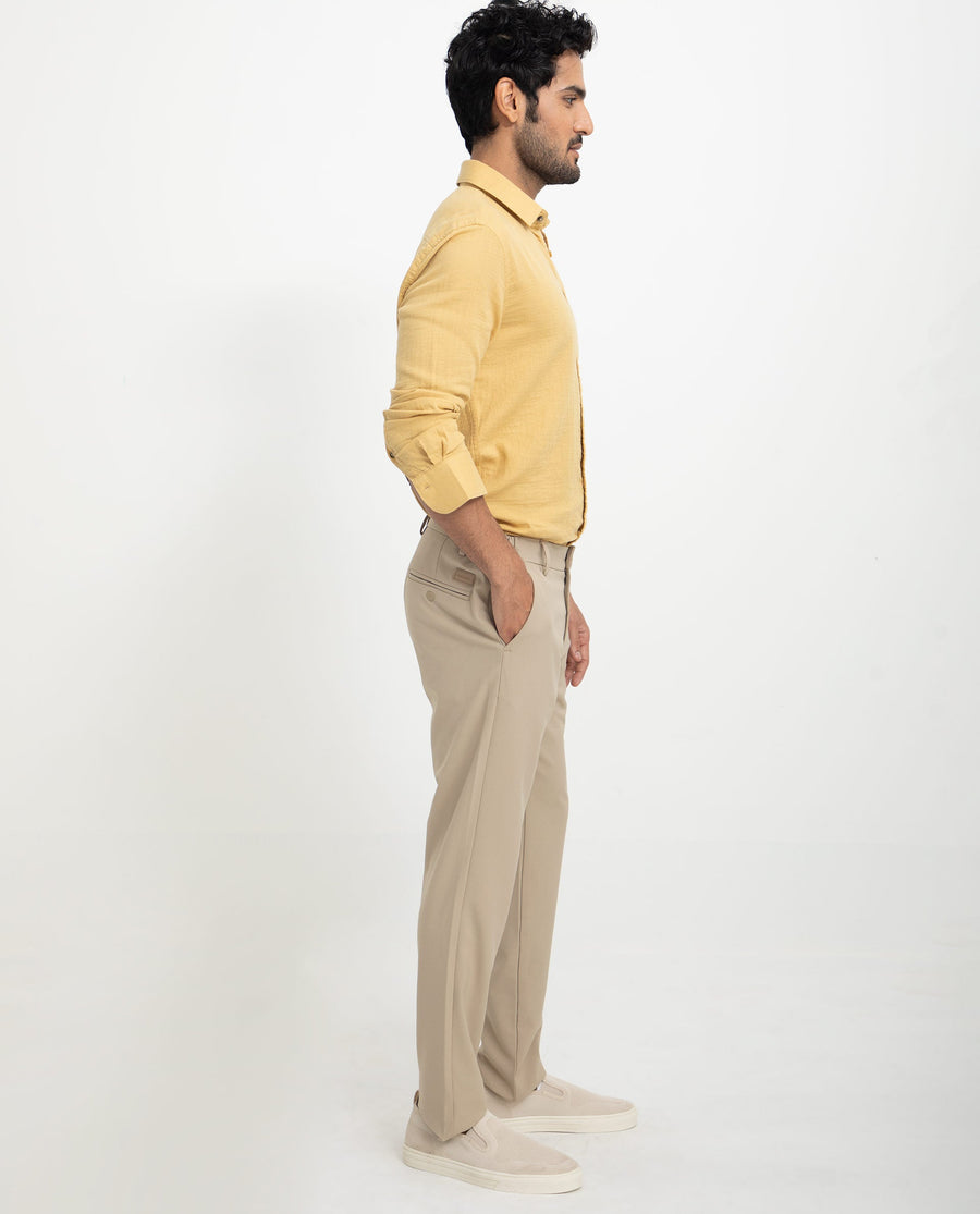 Rare Rabbit Men's Layerrs Yellow Cotton Plain Regular Fit Full Sleeve Collared Shirt