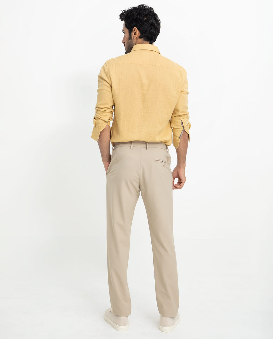 Rare Rabbit Men's Layerrs Yellow Cotton Plain Regular Fit Full Sleeve Collared Shirt