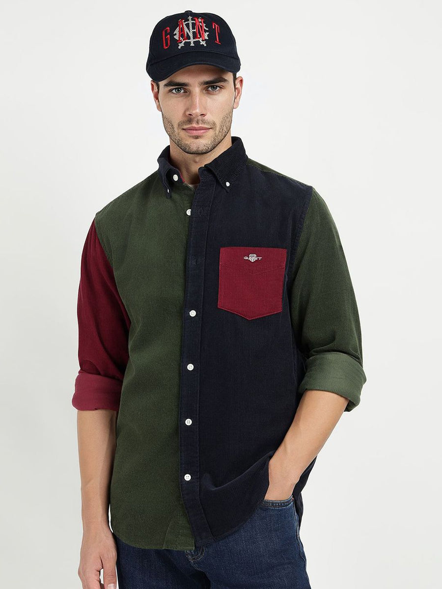 GANT Men Relaxed Fit Colourblocked Button-Down Collar Pure Cotton Casual Shirt