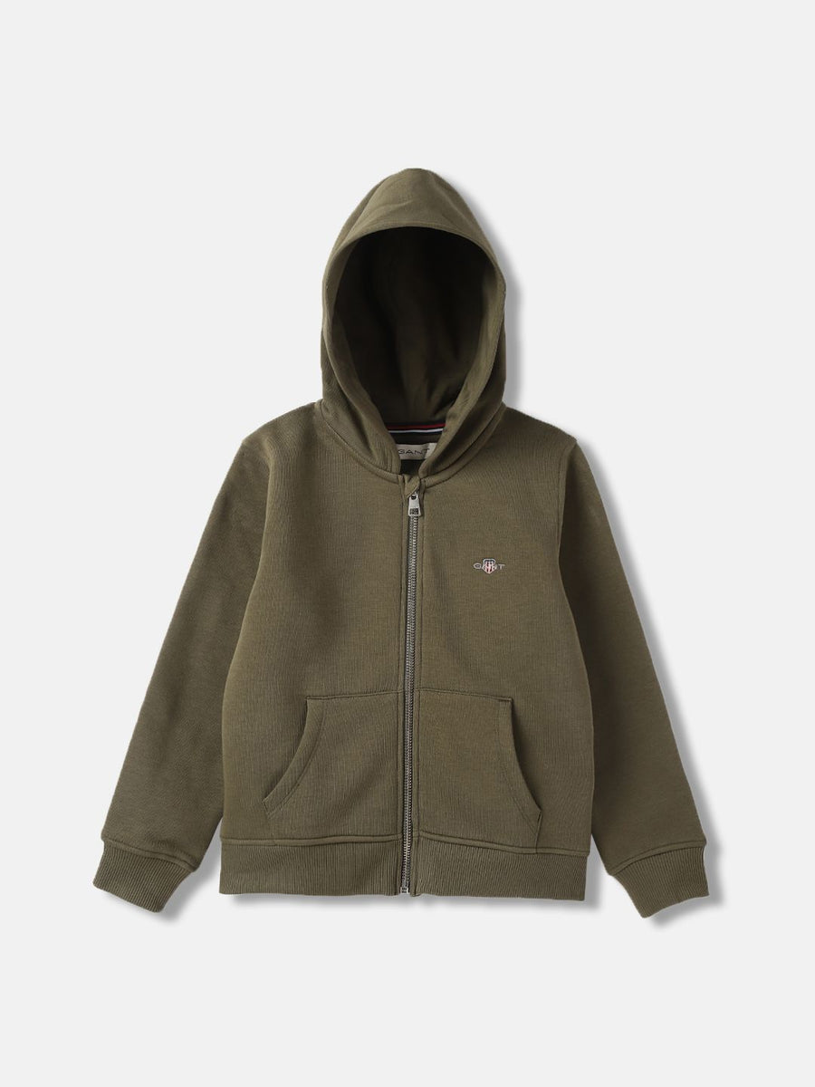 GANT Boys Solid Hooded Cotton Front-Open Sweatshirt