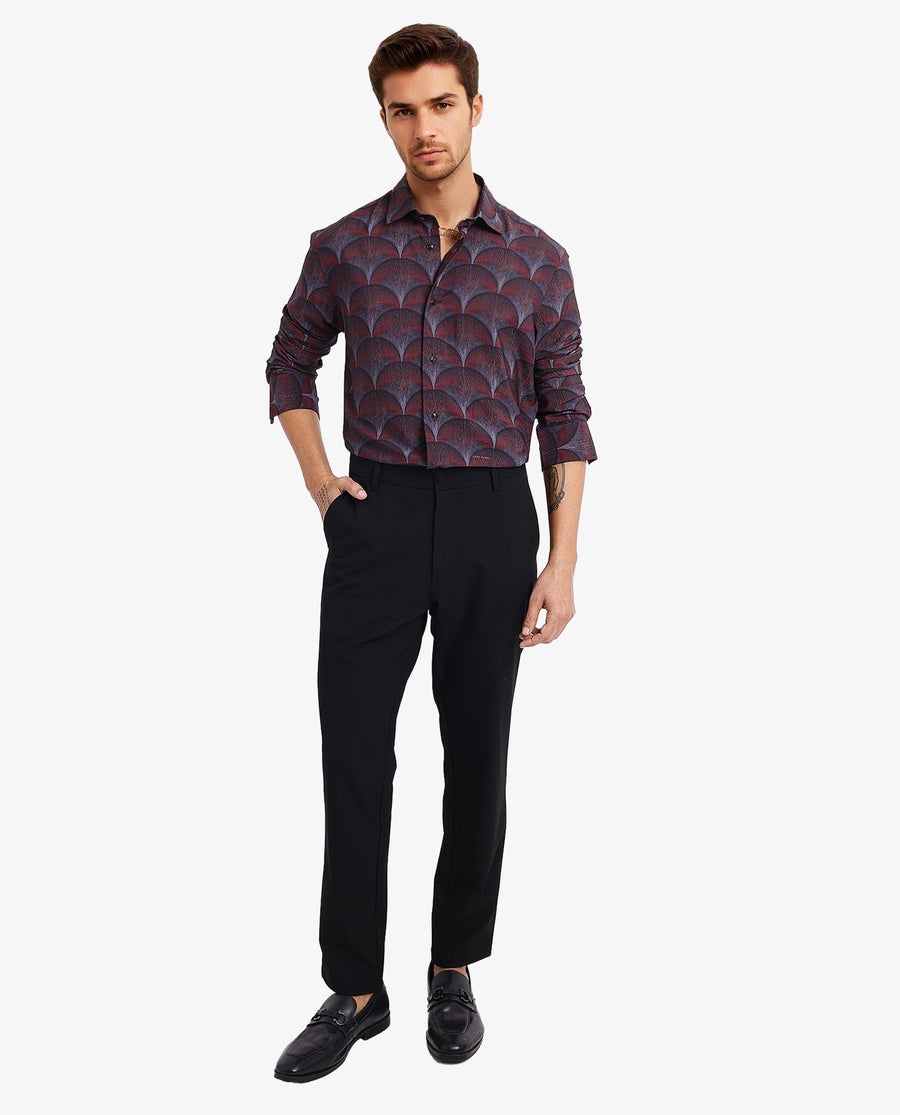 Rare Rabbit Men's Lizan Maroon Viscose Abstract Print Regular Fit Full Sleeve Collared Shirt