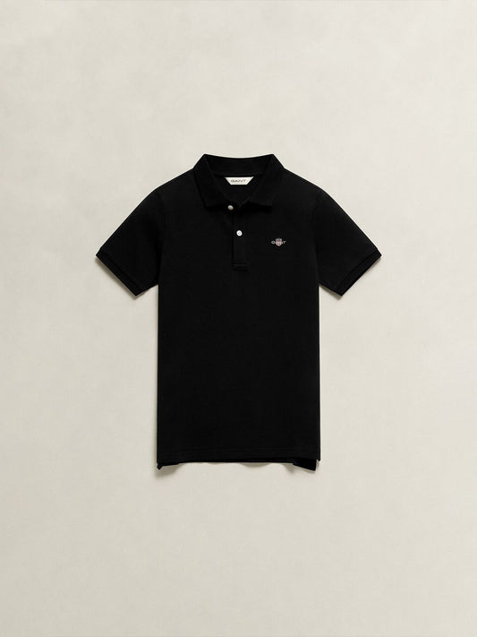 Gant Boys Black Solid Regular Fit Shield Pique Polo T-Shirt