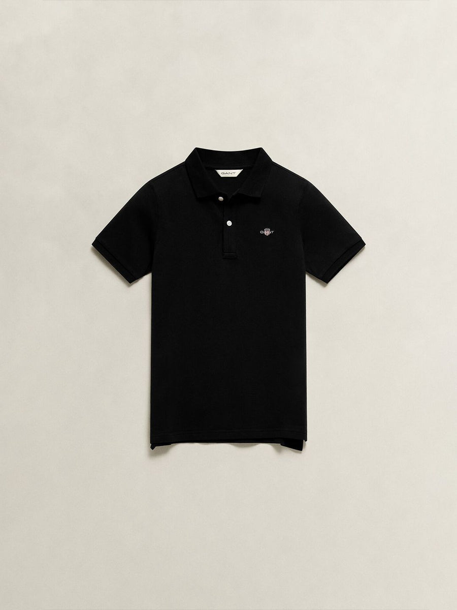 Gant Boys Black Solid Regular Fit Shield Pique Polo T-Shirt