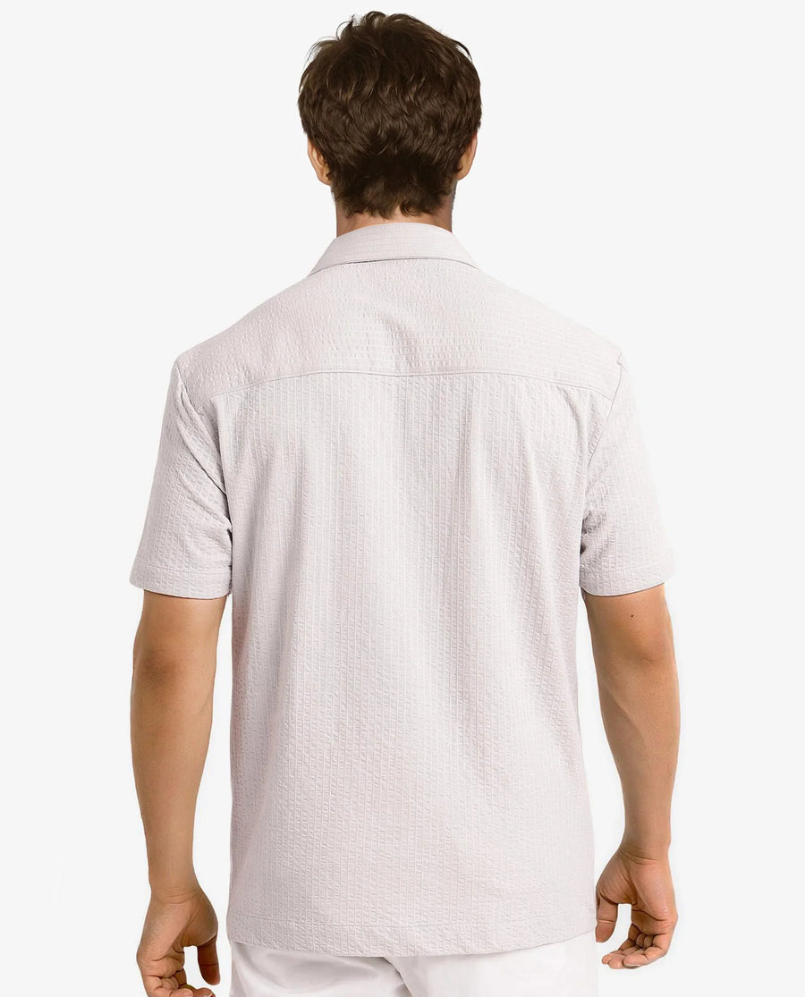 Rare Rabbit Men's Loomz Light Grey Cotton Textured Boxy Fit Half Sleeve Spread Collar Shirt
