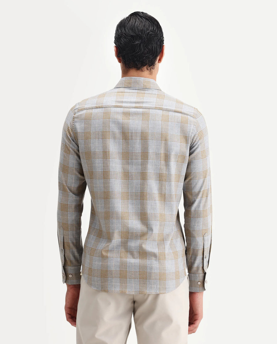 Rare Rabbit Men's Lou Grey Cotton Checked Print Regular Fit Full Sleeve Collared Shirt