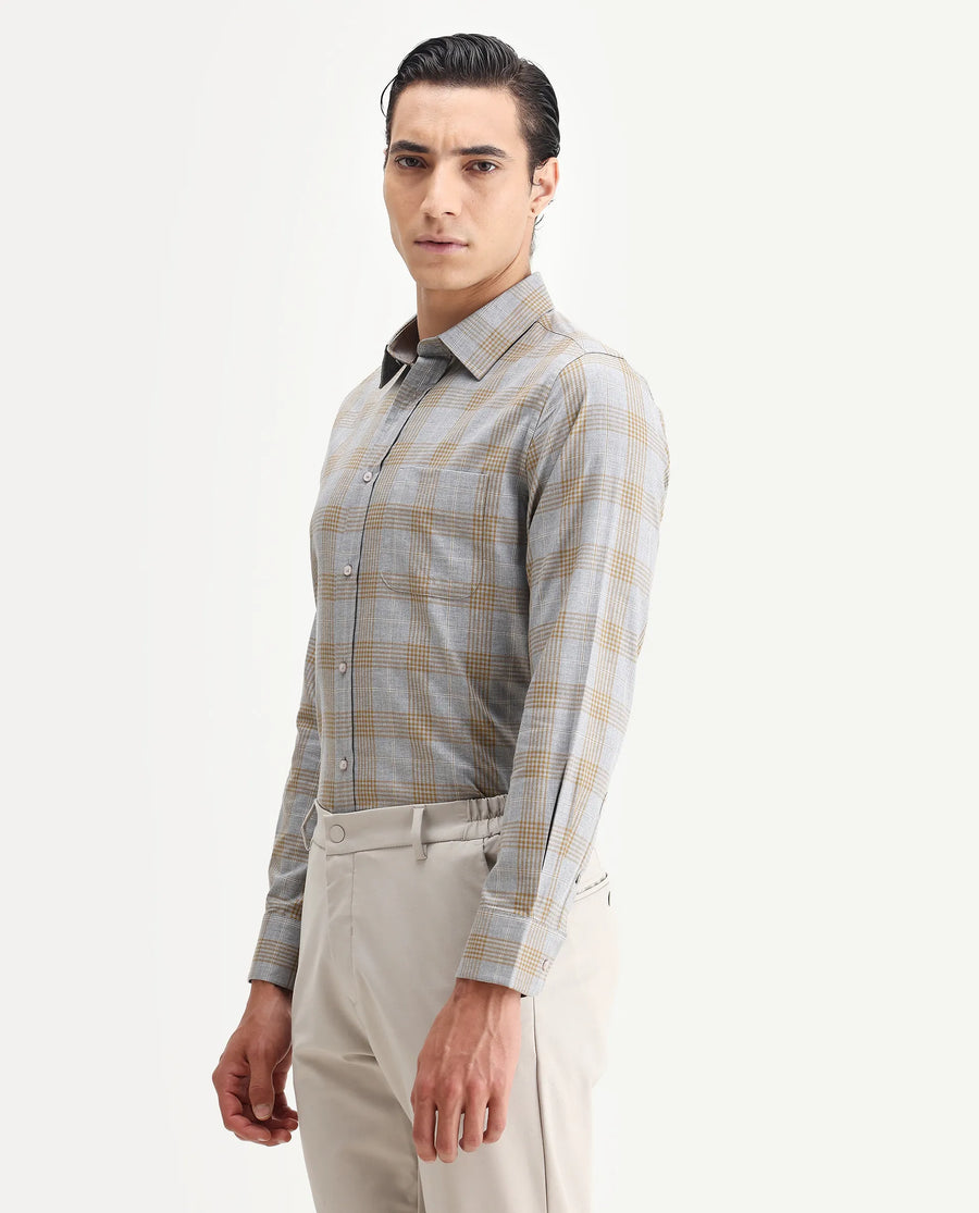 Rare Rabbit Men's Lou Grey Cotton Checked Print Regular Fit Full Sleeve Collared Shirt