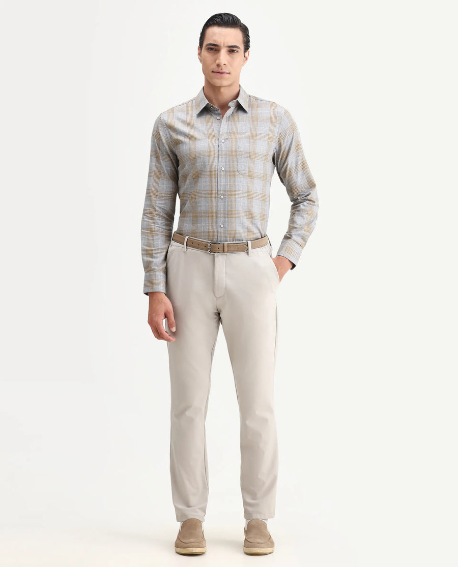 Rare Rabbit Men's Lou Grey Cotton Checked Print Regular Fit Full Sleeve Collared Shirt