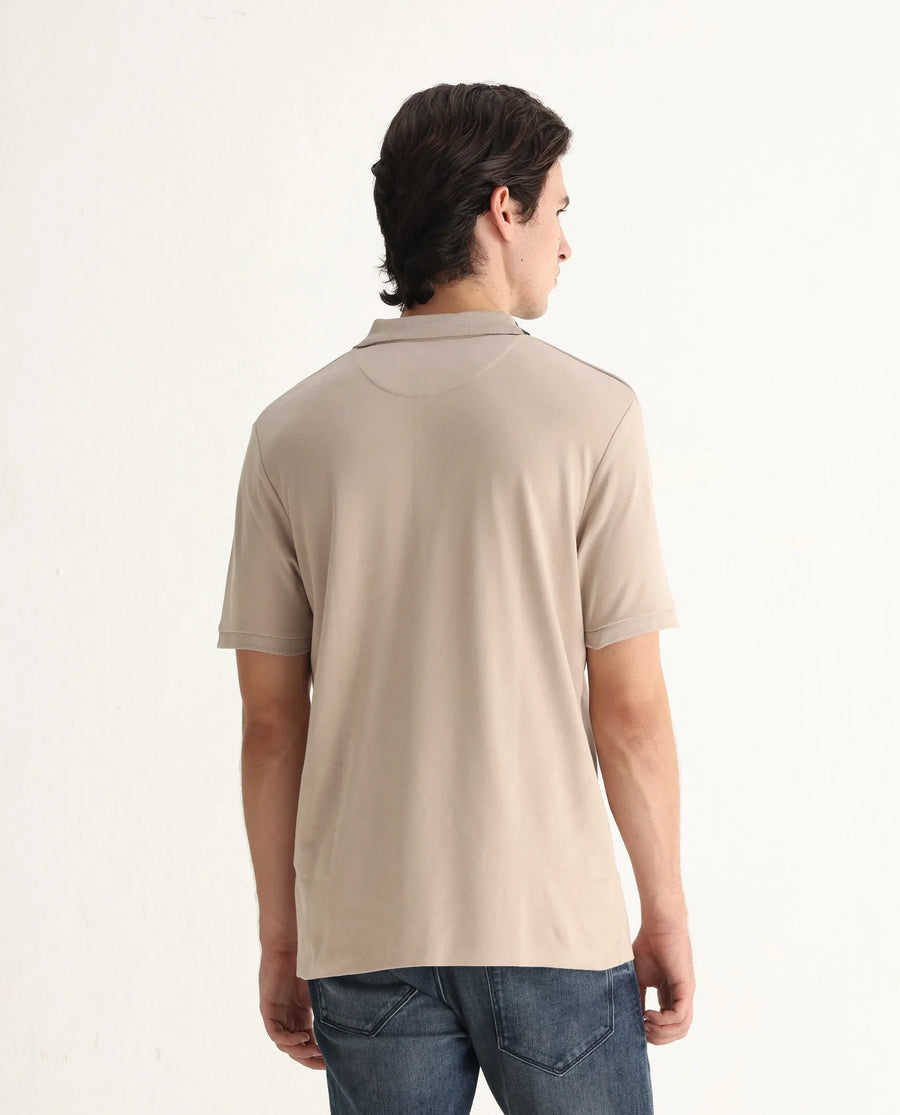 Rare Rabbit Men Loui Beige Cotton Fabric Striped Short Sleeve And Collar Neck Plain Polo