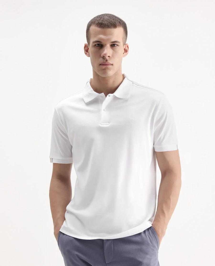 Rare Rabbit Men Loui Off White Cotton Fabric Striped Short Sleeve And Collar Neck Plain Polo