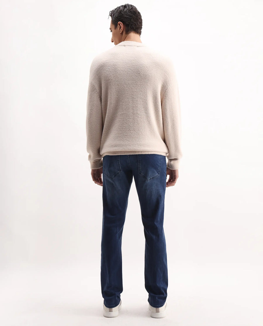 Rare Rabbit Men's Lucas-S Dark Blue Cotton Blend Plain Hawk Slim Fit Jeans
