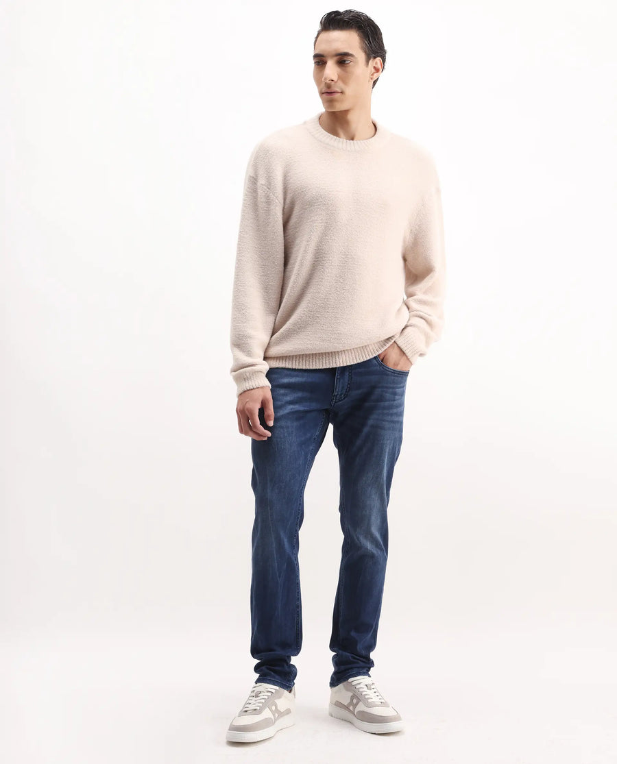 Rare Rabbit Men's Lucas-S Dark Blue Cotton Blend Plain Hawk Slim Fit Jeans