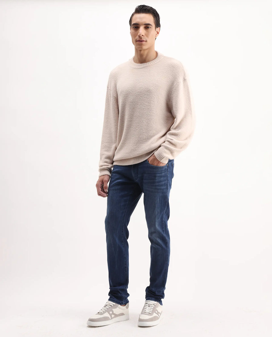 Rare Rabbit Men's Lucas-S Dark Blue Cotton Blend Plain Hawk Slim Fit Jeans