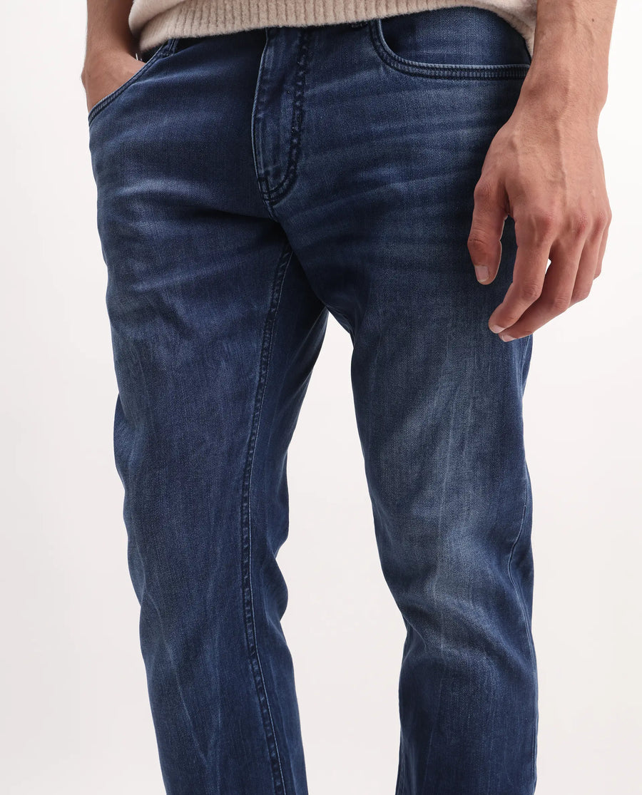 Rare Rabbit Men's Lucas-S Dark Blue Cotton Blend Plain Hawk Slim Fit Jeans