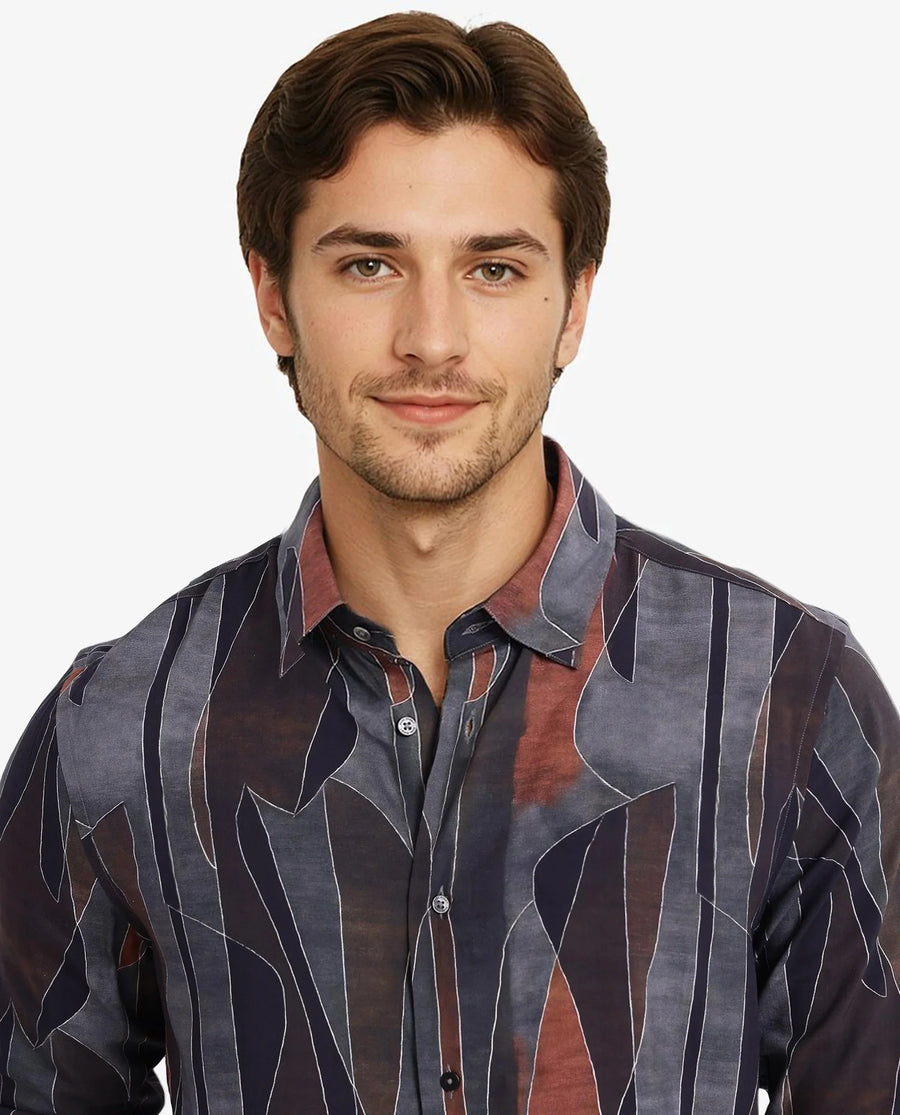 Rare Rabbit Men's Lumo Ls Black Cotton Abstract Print Regular Fit Full Sleeve Collared Shirt
