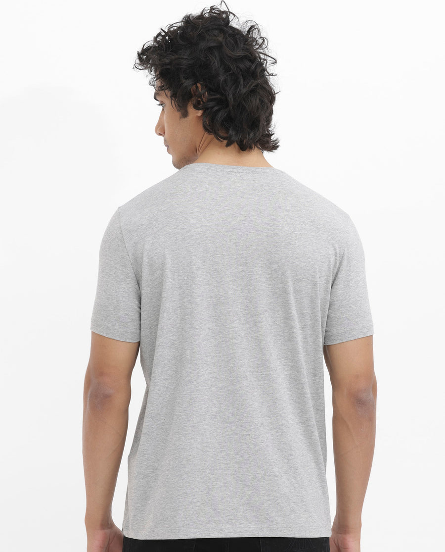 Rare Rabbit Men's Luno Mel Grey Cotton Blend Graphic Print Regular Fit Half Sleeve Crew Neck T-Shirt
