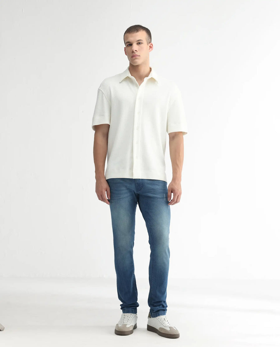 Rare Rabbit Men's Luxen Blue Cotton Plain Hawk Slim Fit Jeans