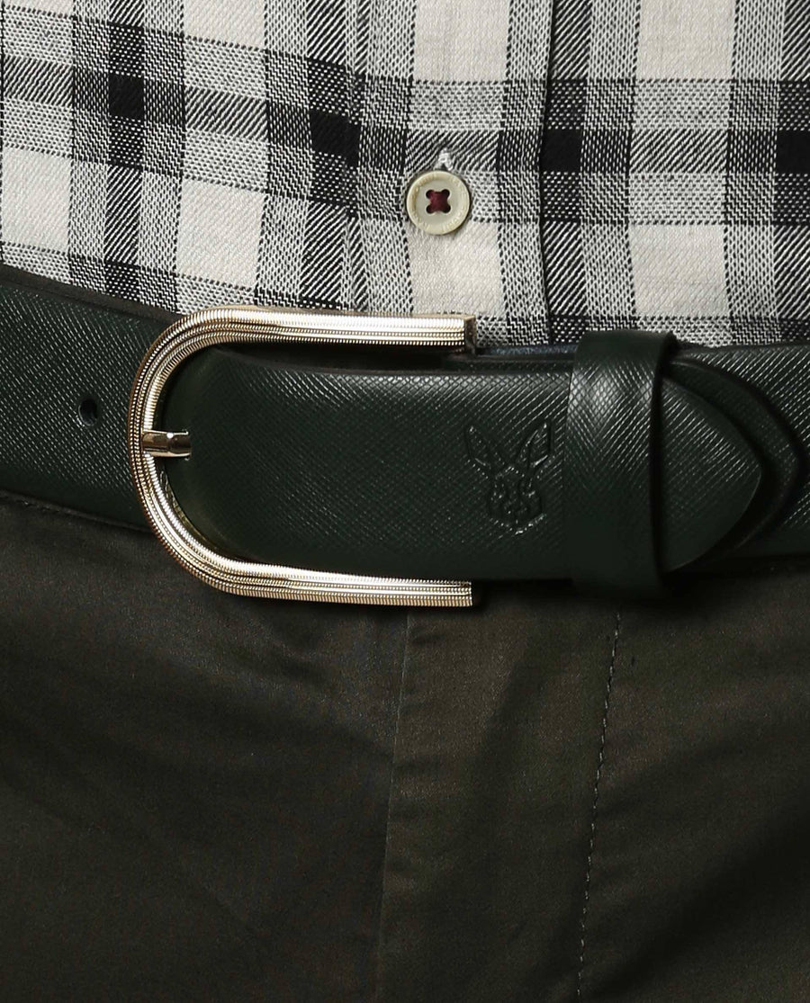 Rare Rabbit Men's Luxur Green Belts Leather Fabric