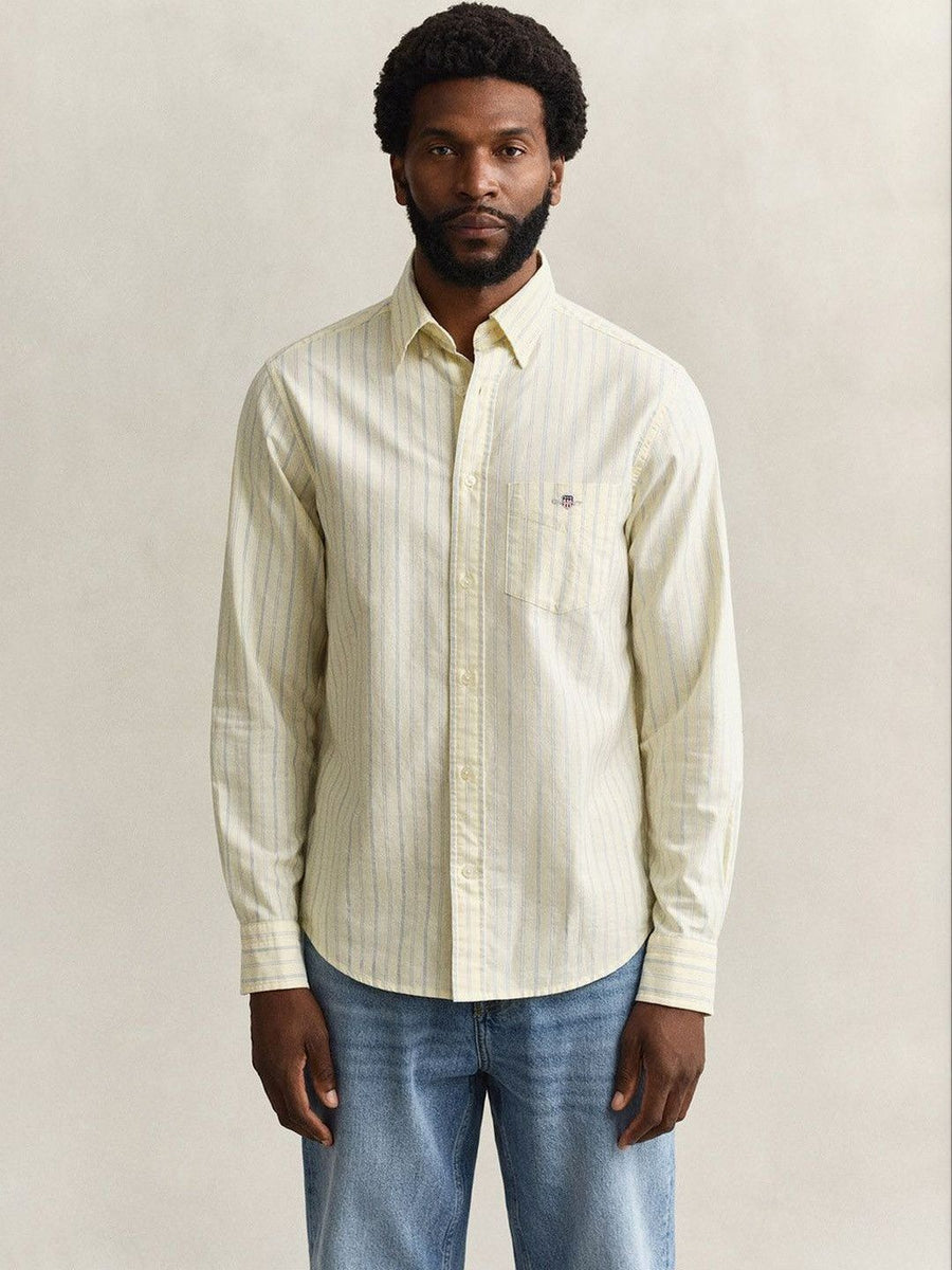 Gant Men Yellow Striped Regular Fit Classic Oxford Shirt