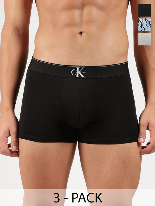 Calvin Klein Underwear Pack of 3 Cotton Assorted Solid Trunks