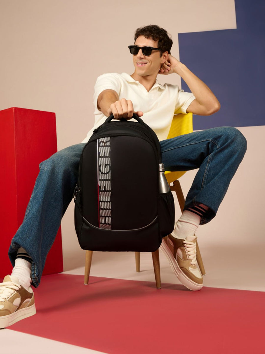 Tommy Hilfiger Unisex Black Typography Backpack