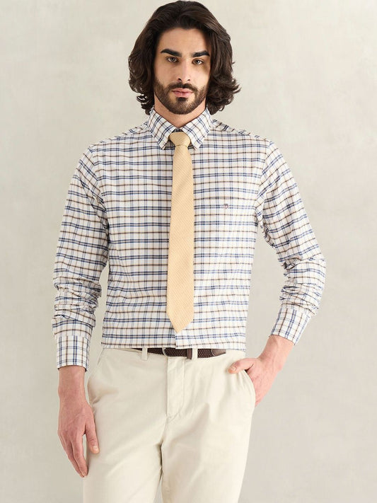 Gant Men Blue Checked Regular Fit Oxford Check Shirt