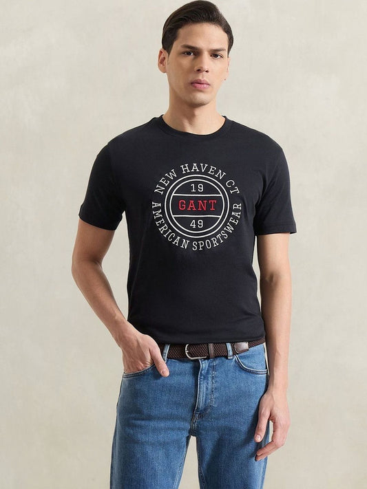 Gant Men Black Printed Regular Fit Pure Cotton T-Shirt