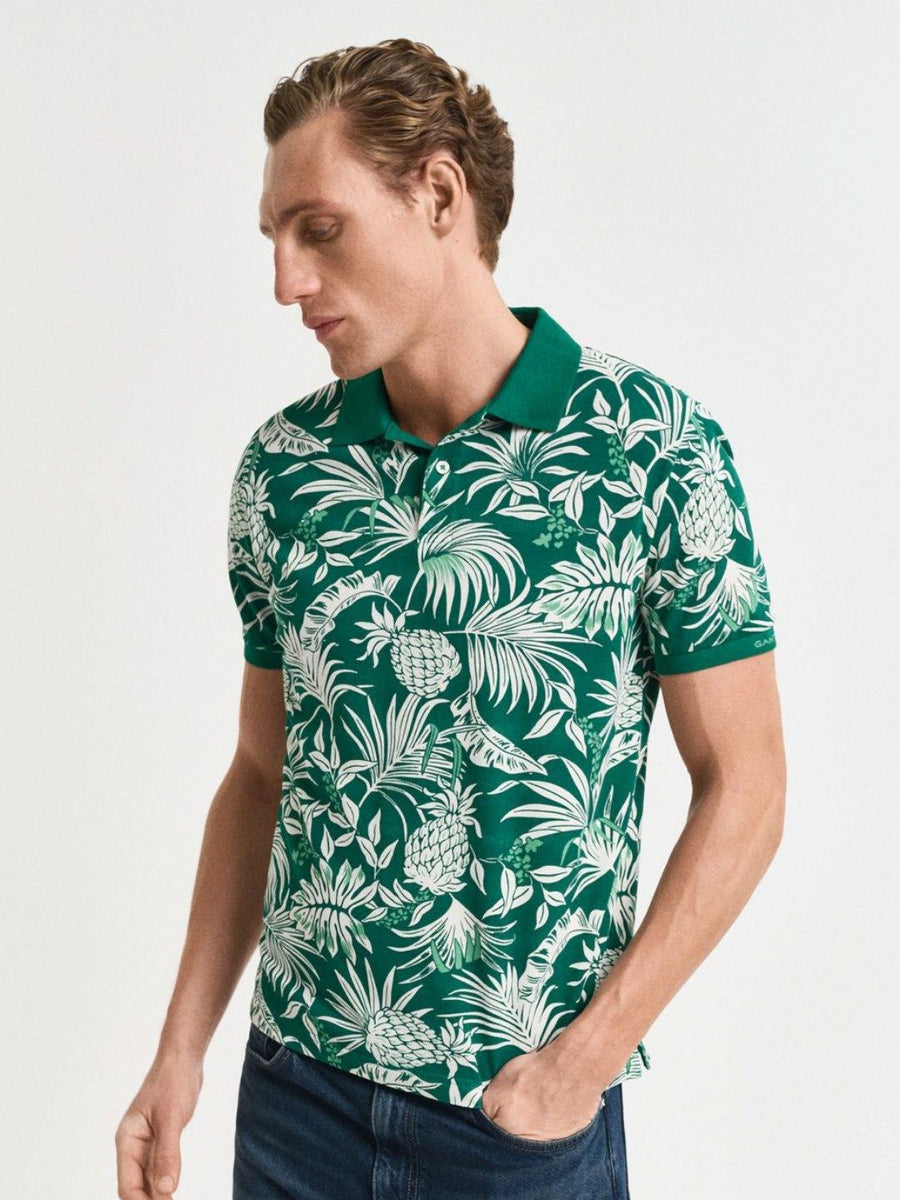 GANT Men Floral Printed Polo Collar Cotton T-shirt