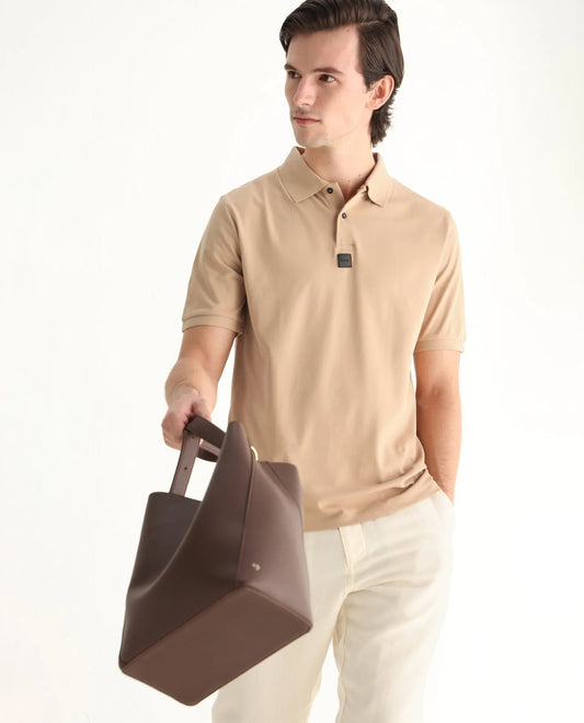 Rare Rabbit Men's Mabe Beige Cotton Plain Regular Fit Half Sleeve Polo