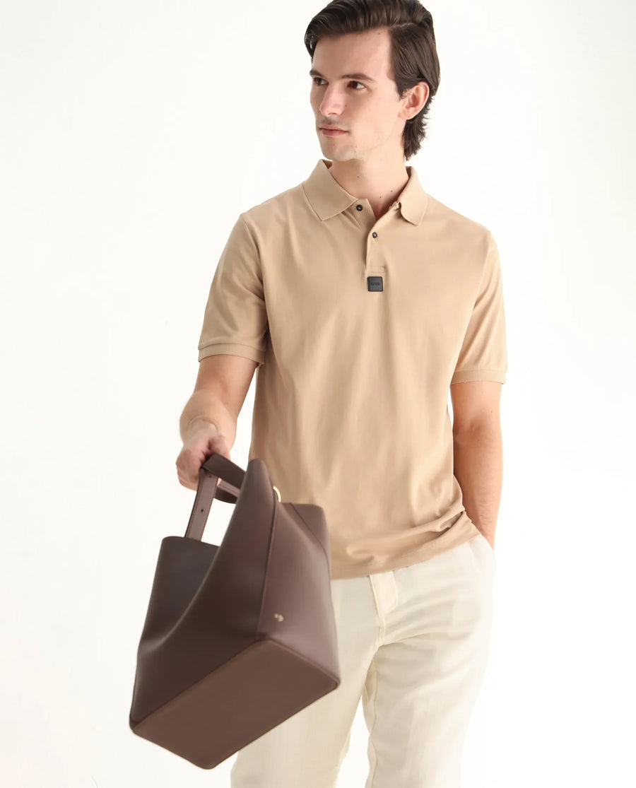 Rare Rabbit Men's Mabe Beige Cotton Plain Regular Fit Half Sleeve Polo