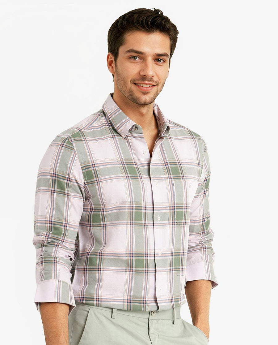 Rare Rabbit Men's Malpy Pink Cotton Checked Print Regular Fit Full Sleeve Collared Shirt
