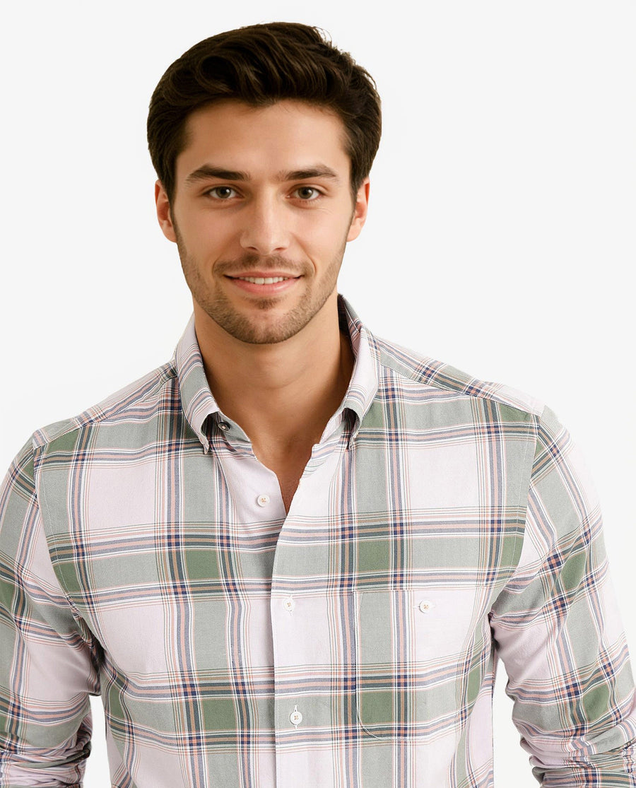 Rare Rabbit Men's Malpy Pink Cotton Checked Print Regular Fit Full Sleeve Collared Shirt