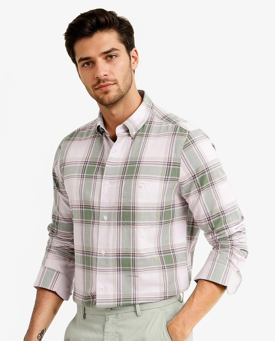 Rare Rabbit Men's Malpy Pink Cotton Checked Print Regular Fit Full Sleeve Collared Shirt
