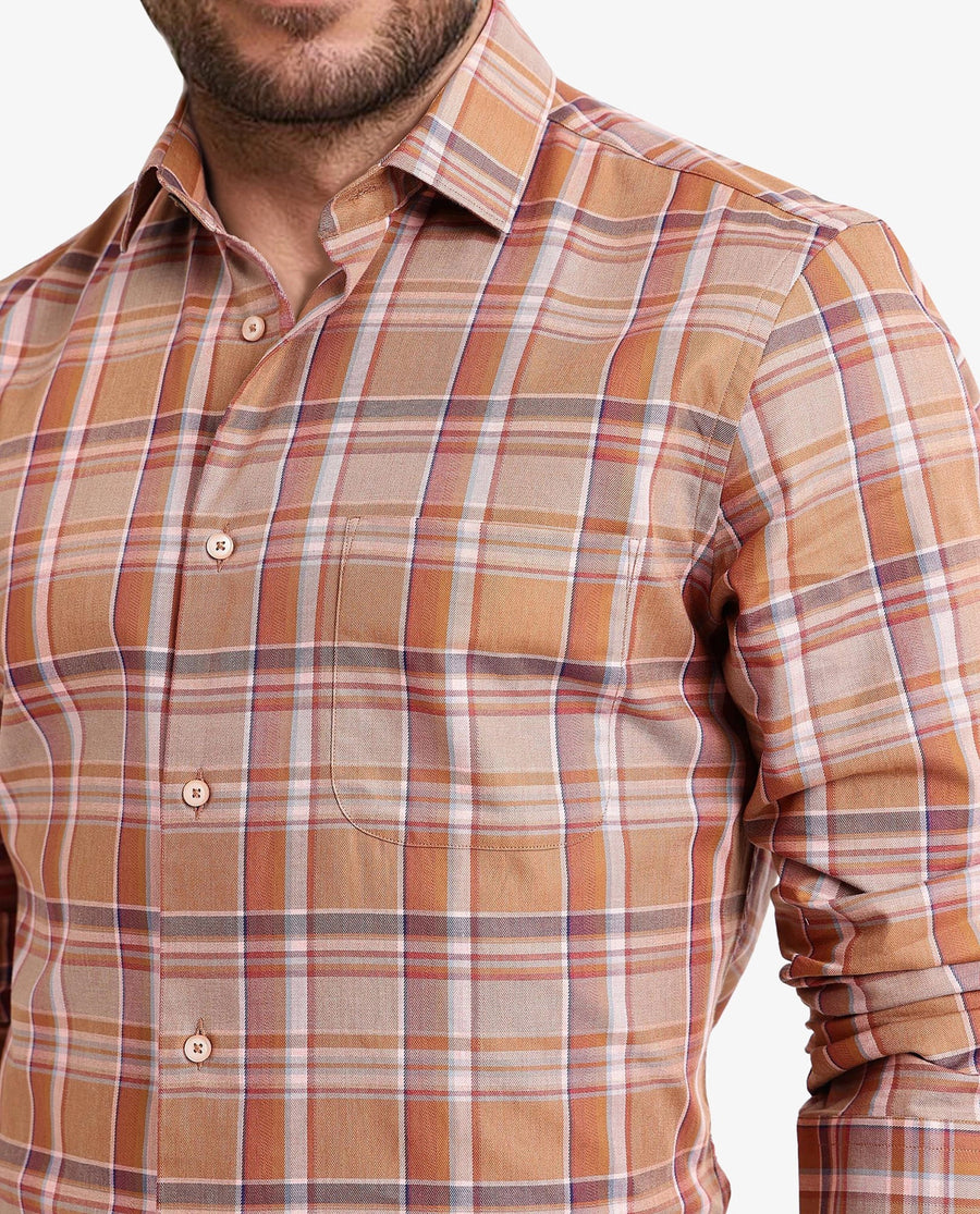 Rare Rabbit Men's Mamidi Orange Cotton Checked Print Regular Fit Full Sleeve Collared Shirt