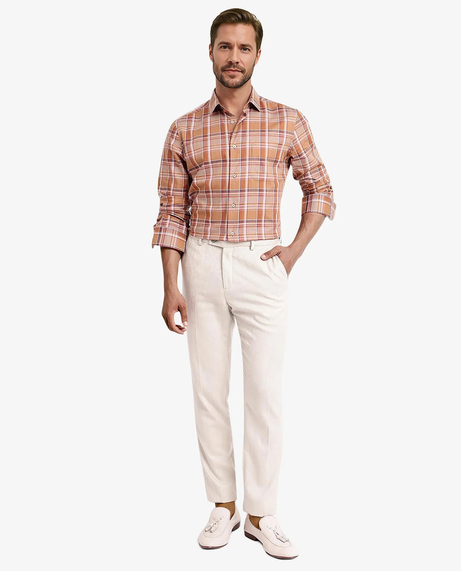 Rare Rabbit Men's Mamidi Orange Cotton Checked Print Regular Fit Full Sleeve Collared Shirt