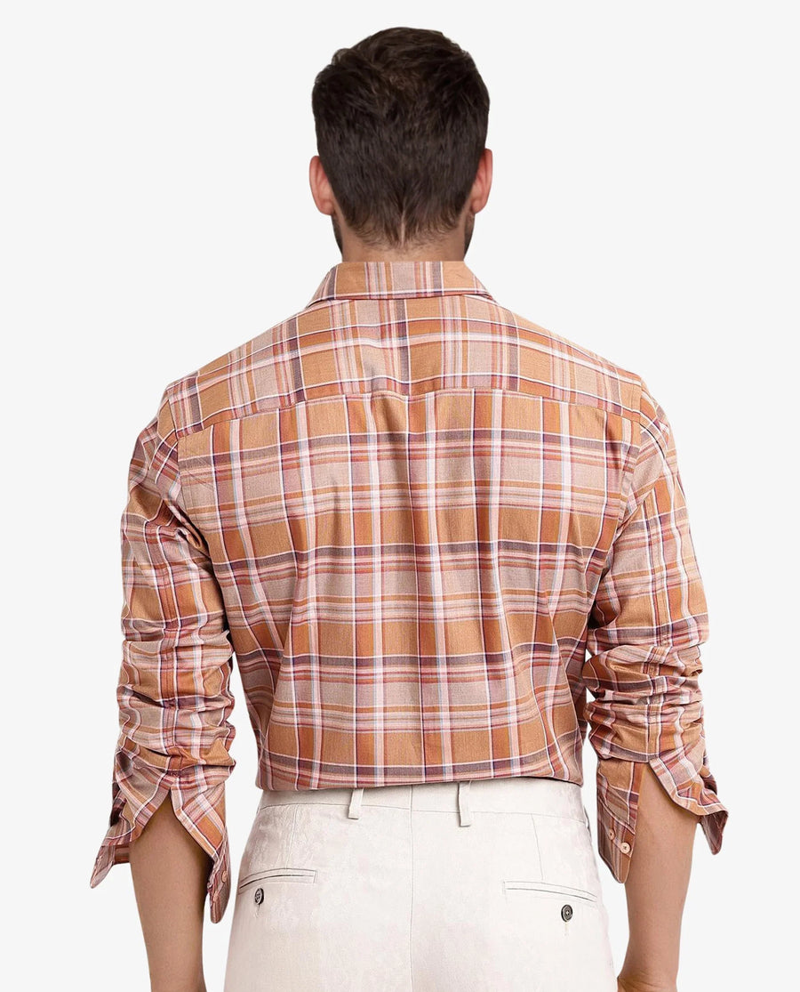 Rare Rabbit Men's Mamidi Orange Cotton Checked Print Regular Fit Full Sleeve Collared Shirt